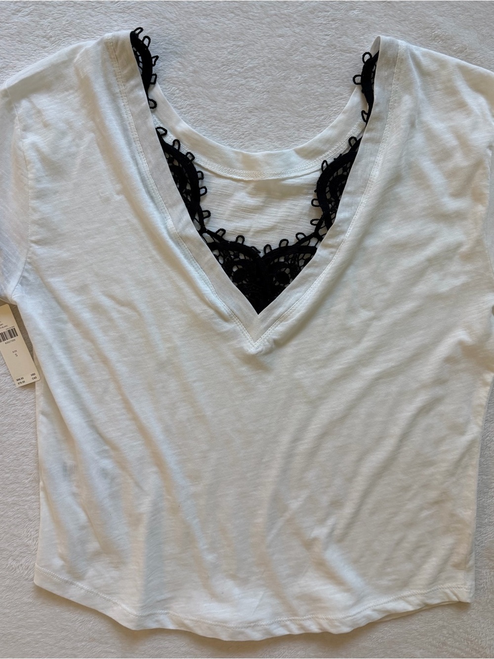 Anthropologie White Tee with Black Lace Trimmed BACK-New with Tags